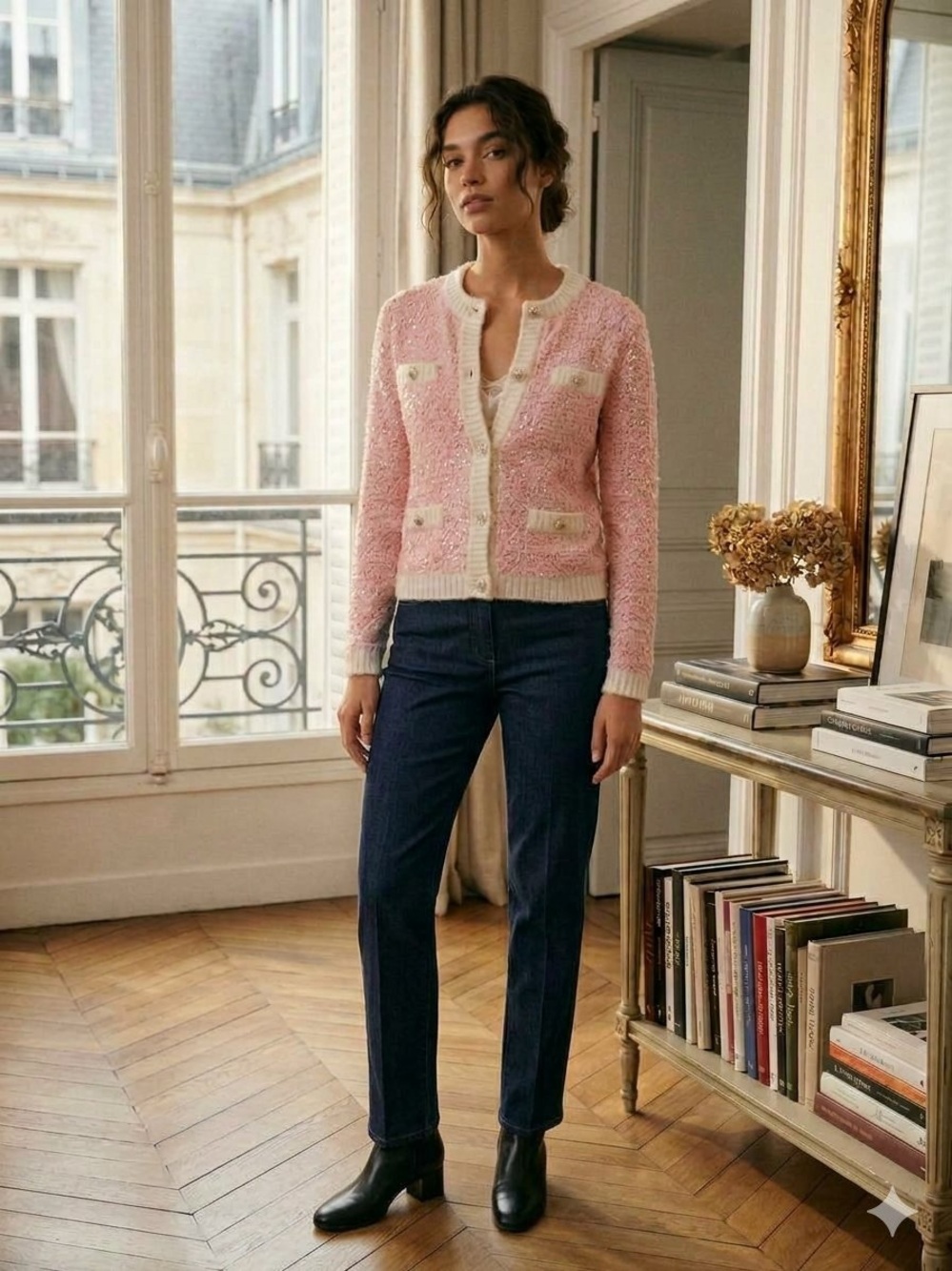 Maje Pink Morning Lurex Sequined Cardigan Tweed Style Coat Size 1 S NWOT